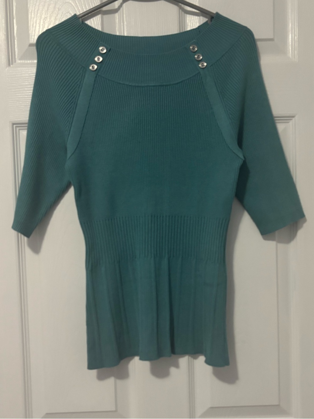 Teal Ribbed Boatneck Sweater
